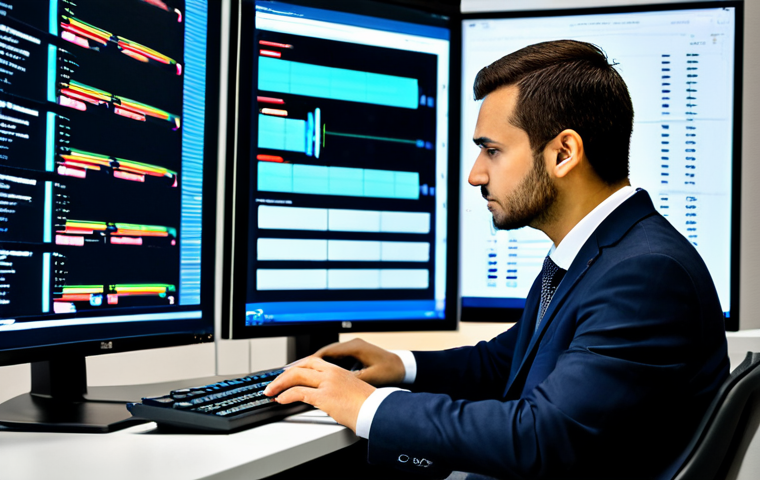 A focused Big Data Engineer, fully clothed in a modest professional business suit, is seated at a sleek, ergonomic desk in a state-of-the-art data center control room. Large, multi-monitor displays in the background show intricate Python code snippets for Apache Spark and Airflow DAGs, alongside visual representations of data pipelines and server racks. The engineer is looking thoughtfully at a screen displaying an optimized ETL workflow, with well-formed hands resting on the keyboard. The environment is clean, brightly lit, and modern, symbolizing efficiency and advanced technology. The pose is natural, showcasing perfect anatomy and correct proportions. This is a professional corporate portrait, high quality, appropriate attire, safe for work, appropriate content, family-friendly.