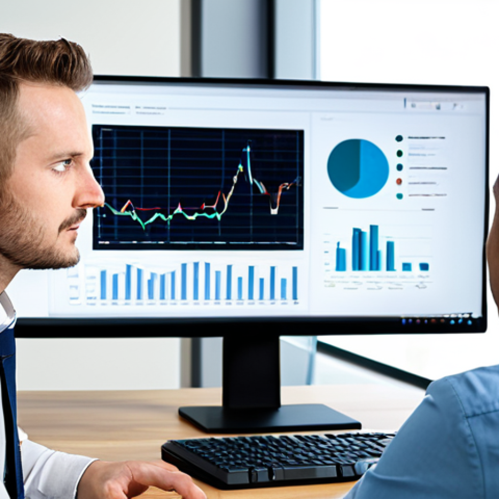 **
A data scientist, fully clothed in a professional and modest business casual outfit (button-down shirt, khakis), analyzes a complex data visualization on a large monitor in a brightly lit, modern office. The office is filled with other professionals working collaboratively. Focus on the details of the data visualization, hinting at patterns and insights. Perfect anatomy, correct proportions, natural pose, well-formed hands, proper finger count. Safe for work, appropriate content, professional, family-friendly.
**