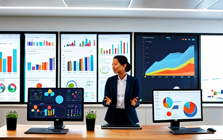 빅데이터와 비즈니스 인텔리전스 - Data Visualization Dashboard**
"A brightly lit, modern office space. A diverse team of professional...