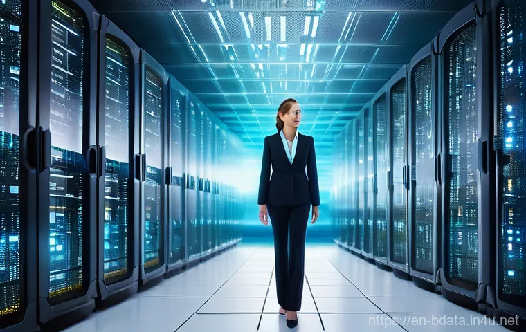 빅데이터 실무에서 데이터 백업 관리 사례 - **Prompt:** A highly detailed, dramatic image featuring a skilled female data architect in her late ...