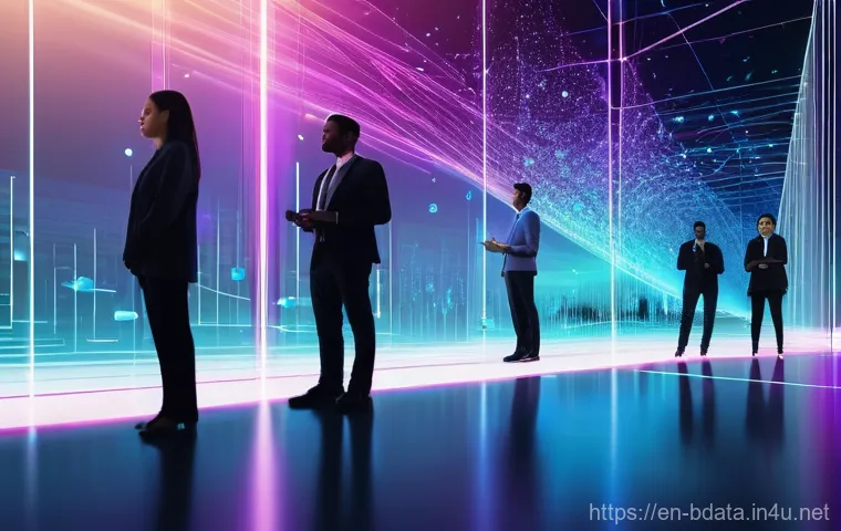 빅데이터 관련 정책과 규제 변화 - **Prompt:** A diverse group of young adults, dressed in smart business casual attire, standing confi...