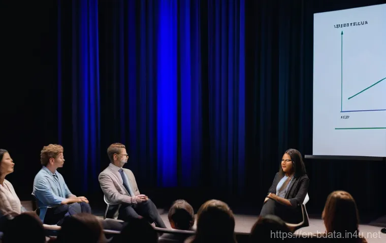 빅데이터 기술자의 학술 발표 준비 가이드 - **A data presenter engaging a diverse audience with simplified insights.** A confident female presen...