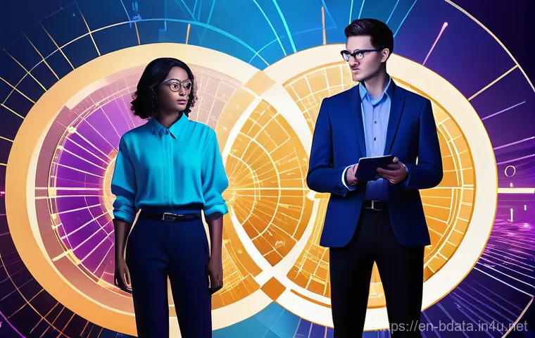 빅데이터 실무를 위한 통계학 기초 - **Prompt 1: Navigating the Data Deluge**
A vibrant, futuristic scene depicting a group of three ...