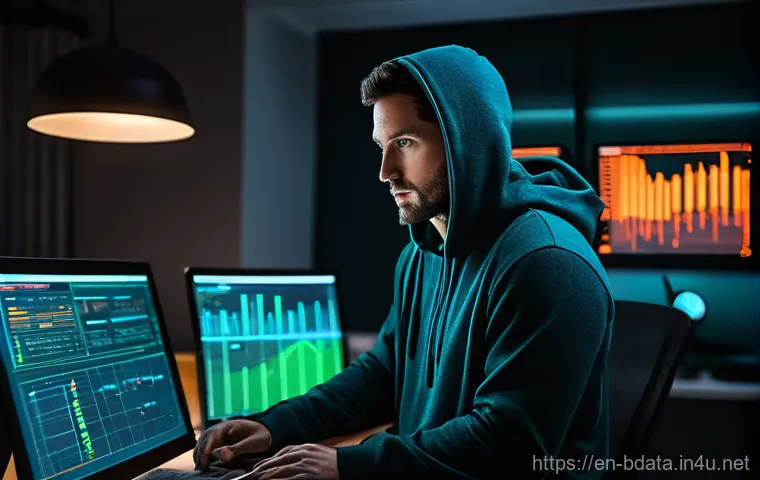 빅데이터 기술자의 하루 루틴 - **Prompt: Morning Data Sentinel**
A highly focused male Big Data Engineer, early 30s, with short...