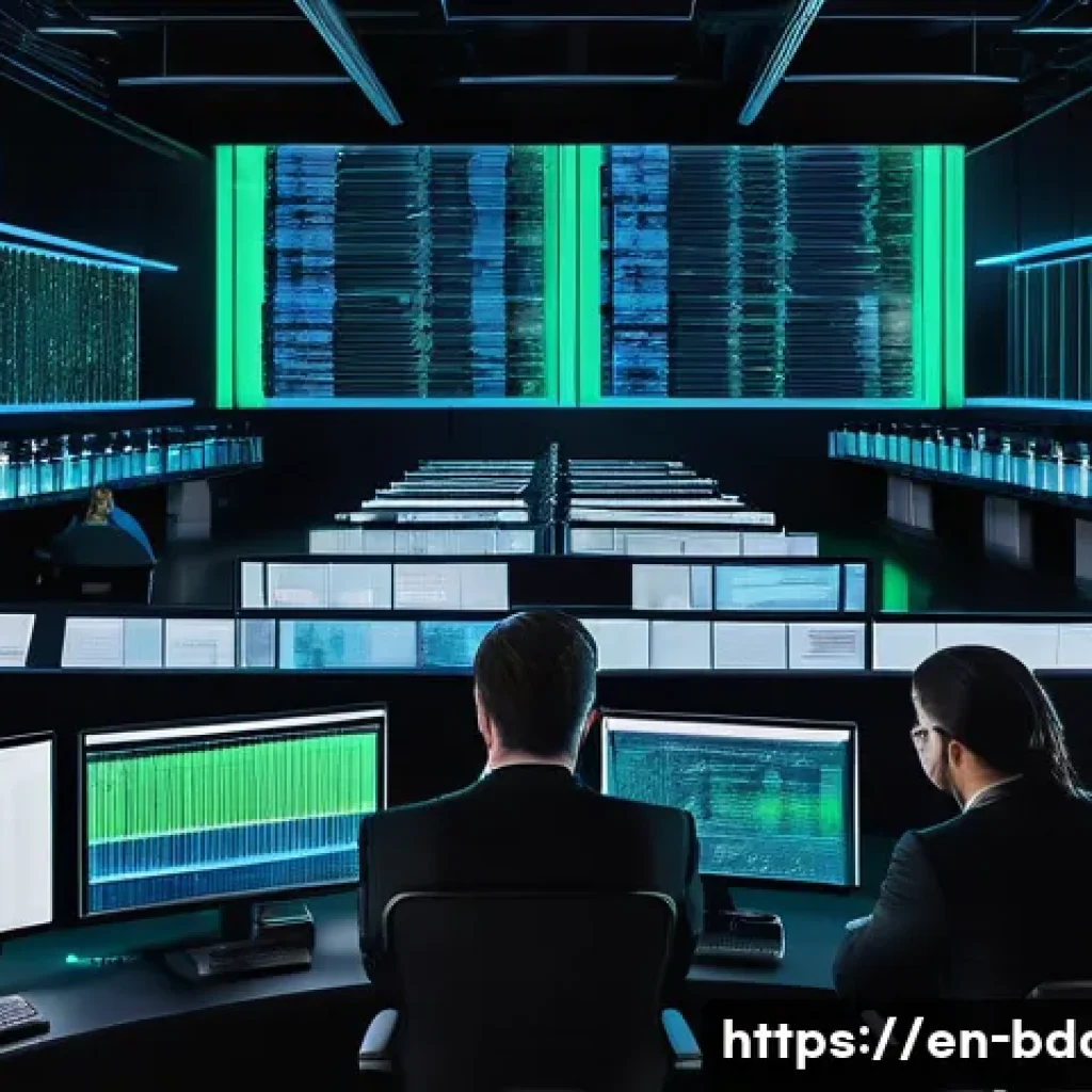 빅데이터 기술자의 데이터 분석 툴킷 - **Prompt:** "A futuristic, clean data operations center bustling with activity. In the foreground, a...