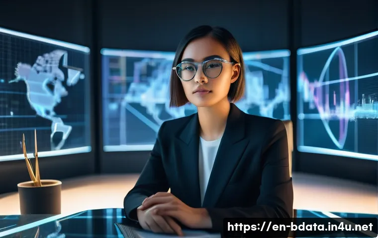 빅데이터 기술자의 시간 관리 전략 - A highly focused female data engineer, in her late 20s, with a stylish bob haircut and modern eyegla...