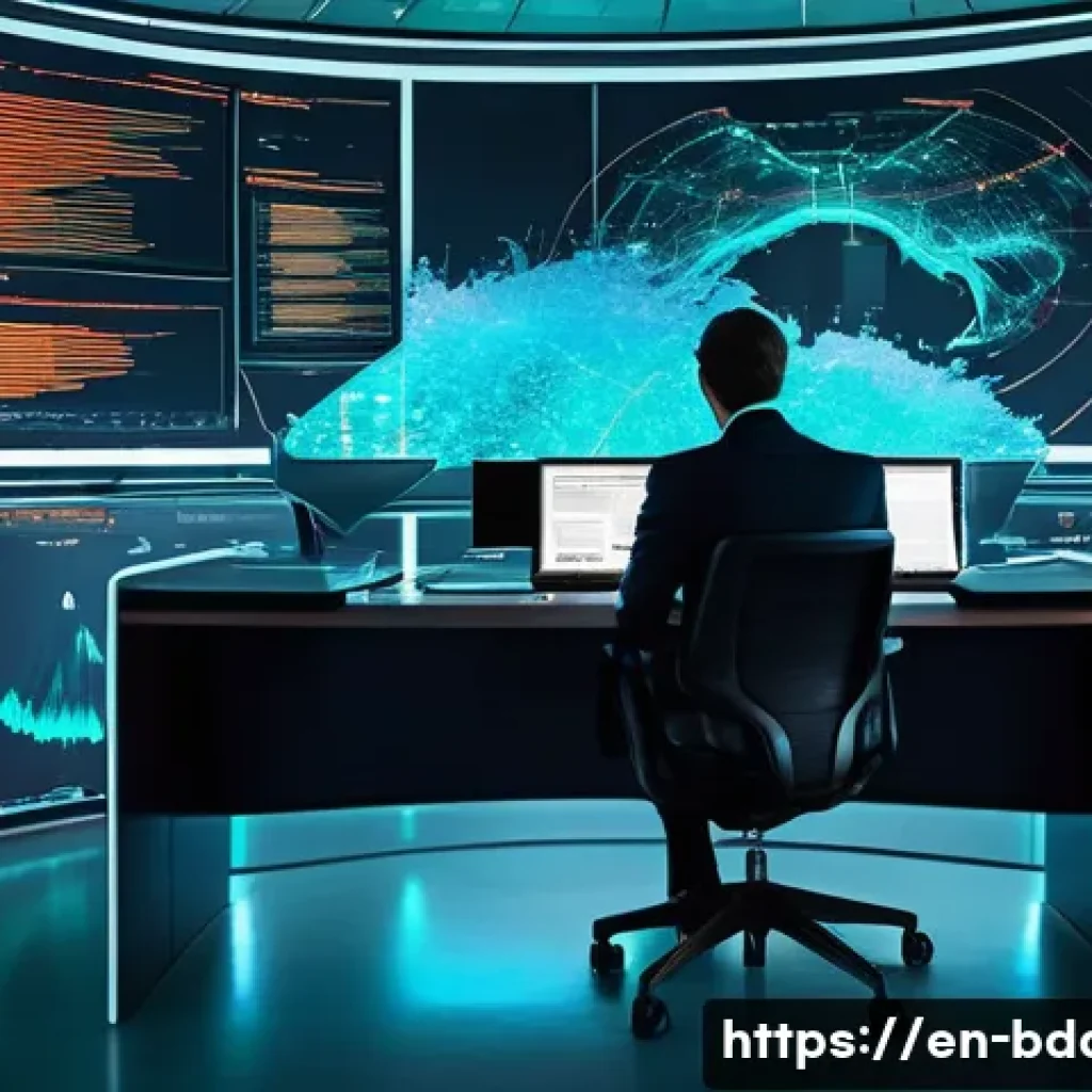 빅데이터 실무에서 발생할 수 있는 문제점 - **Prompt:** A professional individual, dressed in a sharp business suit, sits overwhelmed at a sleek...