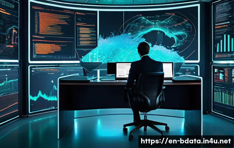 빅데이터 실무에서 발생할 수 있는 문제점 - **Prompt:** A professional individual, dressed in a sharp business suit, sits overwhelmed at a sleek...