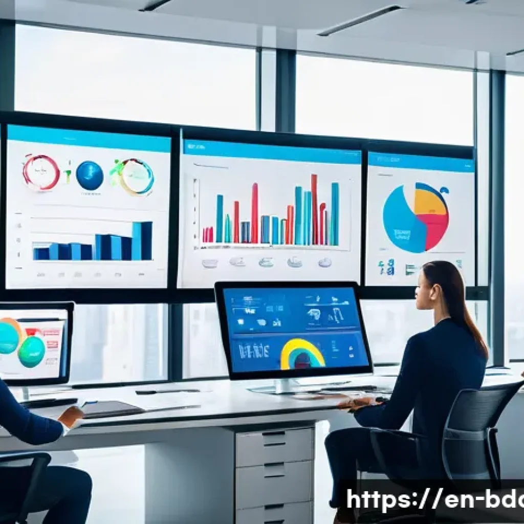 빅데이터 실무에서 실시간 데이터 분석 도구 - A modern corporate office environment featuring a diverse team of professionals analyzing real-time ...