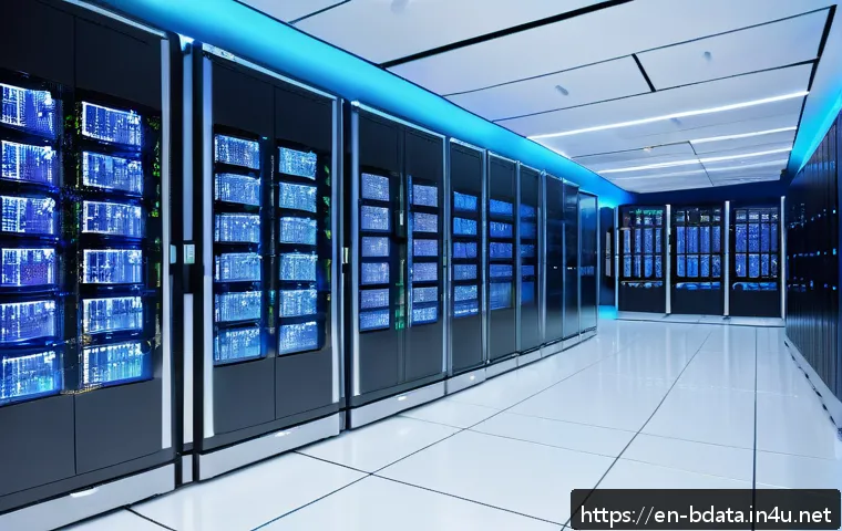 빅데이터 기술자를 위한 멘토링 가이드 - A detailed, modern data center control room featuring large digital screens displaying real-time big...