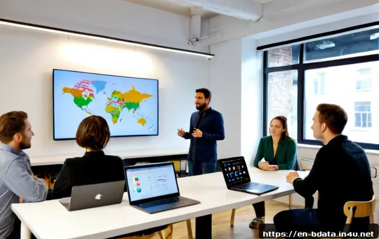 빅데이터 기술자의 학습 커뮤니티 추천 - Photorealistic modern data learning community meetup in a bright urban coworking space, diverse adul...